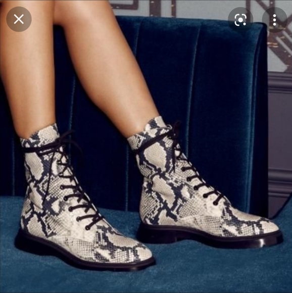 Stuart Weitzman Shoes - NWT $695 Stuart Weitzman Mckenzee Python-Embossed Leather Combat Boots Sz 6.5 37